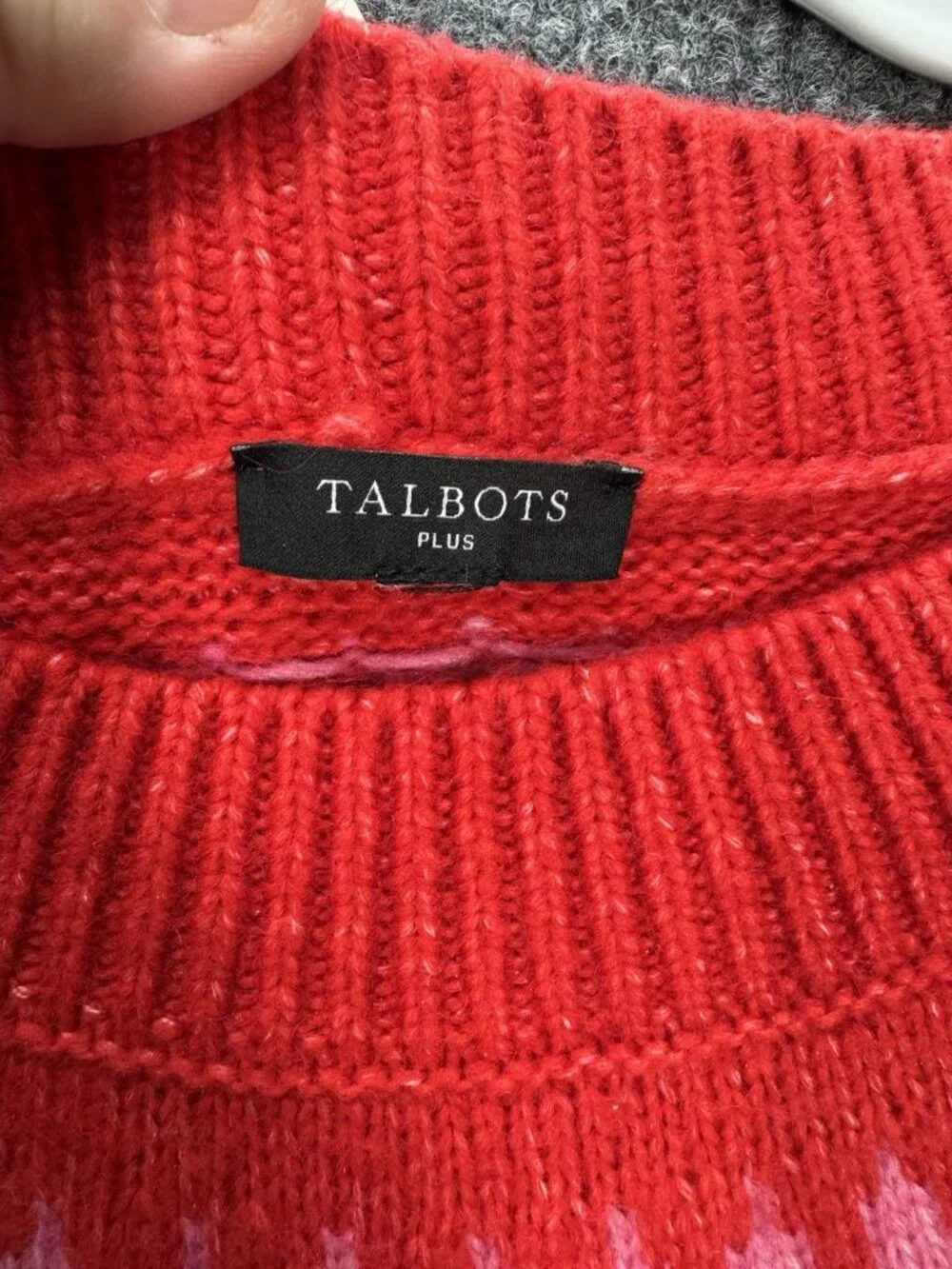 Talbots Fair Isle Sweater Womens 2X Red Pink Wool Blend Crew Neck Side Splits - Picture 5 of 9